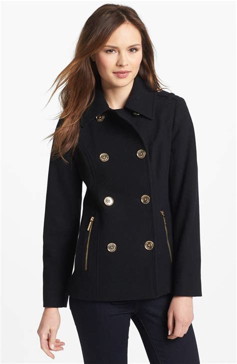 michael kors royal blue peacoat|Michael Kors double breasted peacoat.